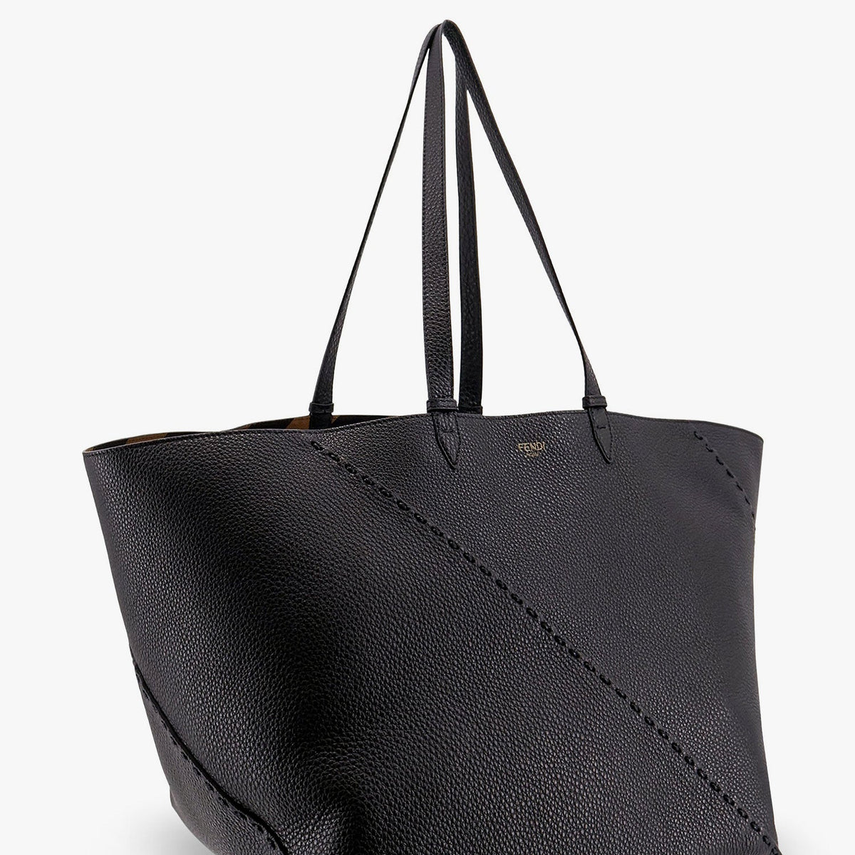 Close-up of Fendi shoulder bags hardware and fine stitching