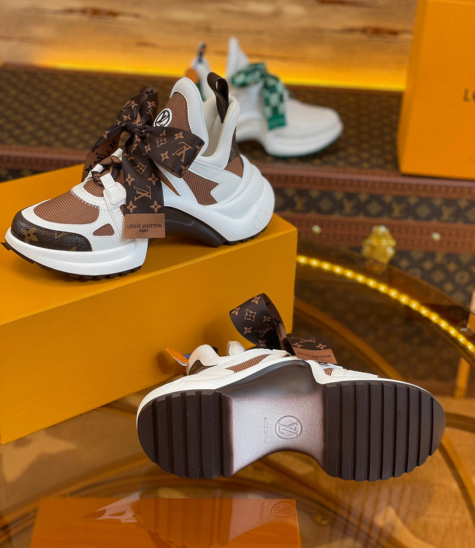 Louis Vuitton Chocolate Brown Chunky Platform Sneakers - Heel Detail View
