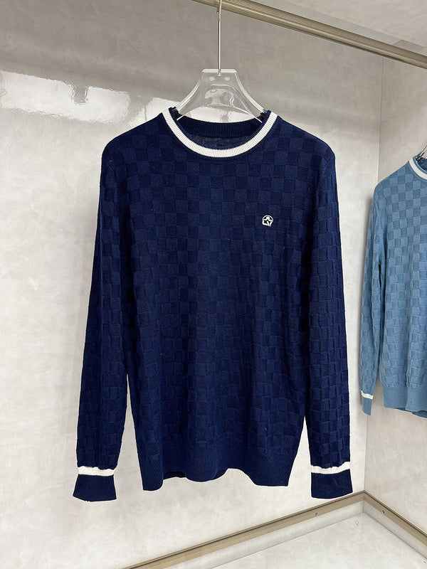 Back view of Louis Vuitton luxury clothing with signature branding