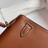 Side view of sleek structured handbag