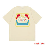 Front view of Rhude luxury clothing with signature branding