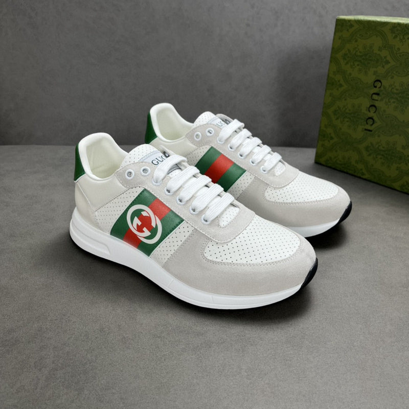 Gucci Designer sneakers in fresh white-and-black breathable knit upper front view