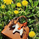 Close-up detail of statement bag design