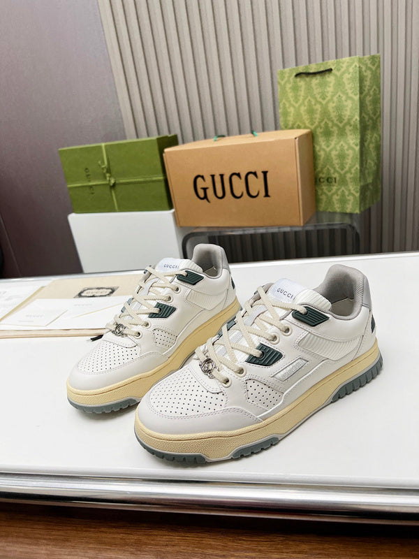 Side profile of Gucci clean off-white sneakers bold athletic profile