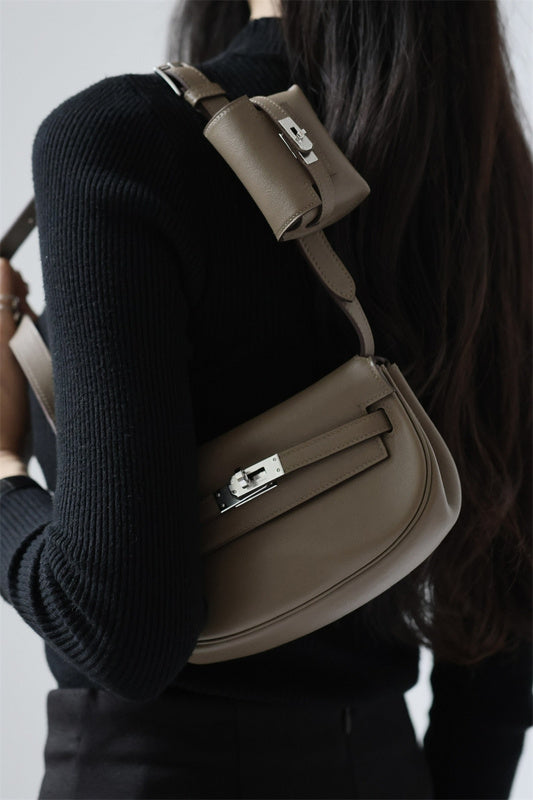 Side view of effortless structured handbag