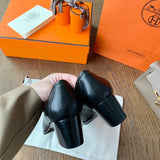 Hermès Grey Platform Heels - Back View