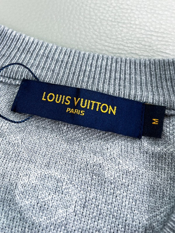 Front view of Louis Vuitton luxury clothing with monogram-inspired silhouette