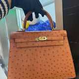 Side view of classic structured handbag