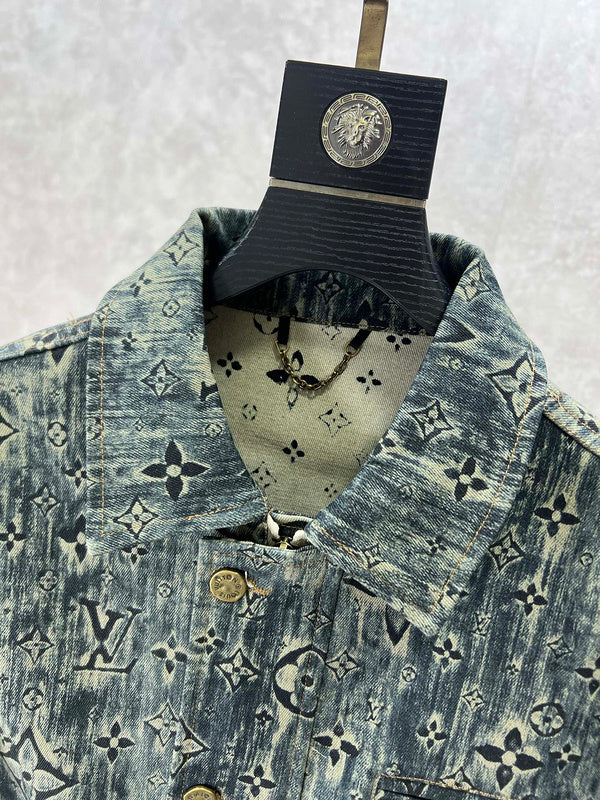 Close-up detail shot of Louis Vuitton luxury clothing with runway-inspired design
