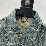 Close-up detail shot of Louis Vuitton luxury clothing with runway-inspired design