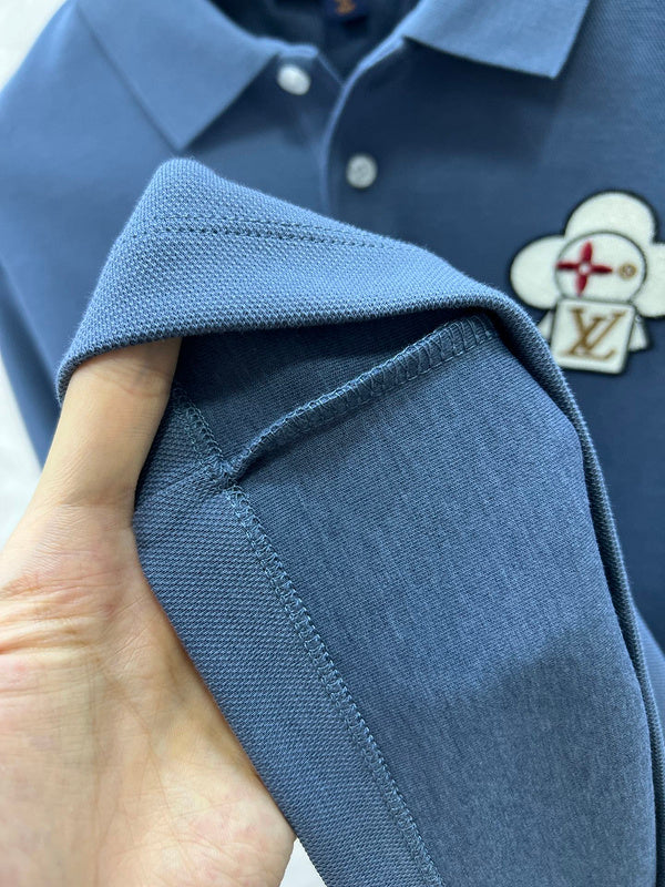 Side profile of Louis Vuitton luxury clothing with logo-detail design