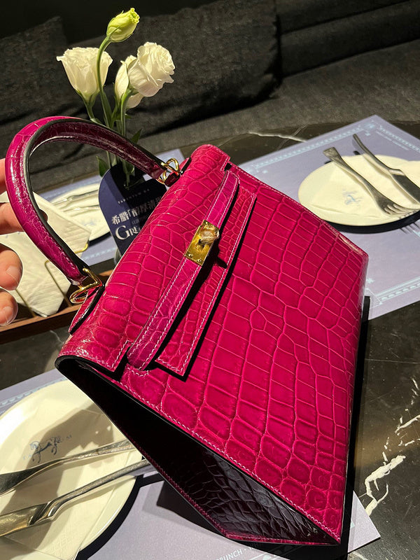 Side view of elegant structured handbag