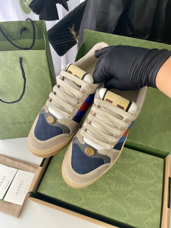 Gucci soft grey luxury sneakers view 5 classic court silhouette