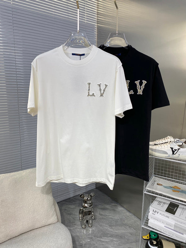 Close-up detail shot of Louis Vuitton cotton t-shirt with streetwear-inspired cut