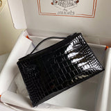 Side view of sophisticated structured handbag