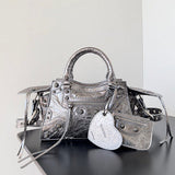 Zivas Charm Polished Finish Statement Handbag (Structured Everyday Essential) – Front View