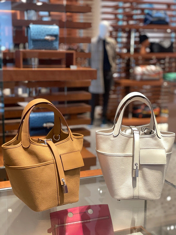 Side view of graceful structured handbag