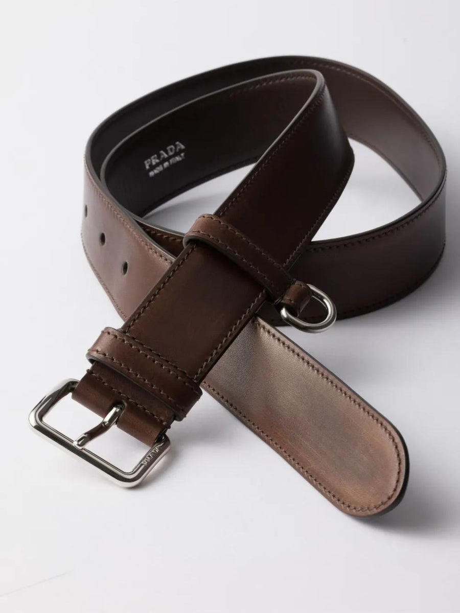 Prada premium belts detail and craftsmanship close-up