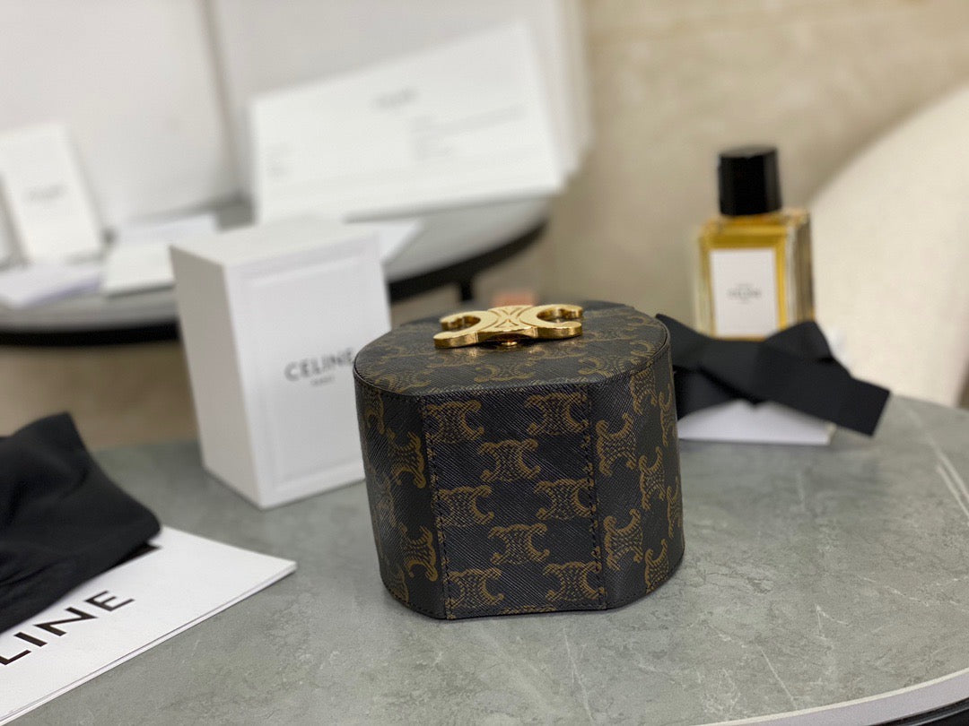 Celine Box Bag flat lay on neutral background