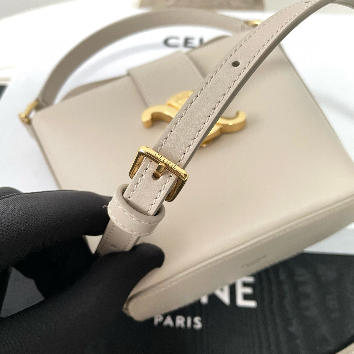 Front view of Celine Mini Bucket Louise Bag premium cel mini bucket louise bag