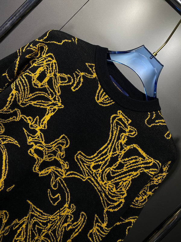 Close-up detail shot of Louis Vuitton luxury clothing with runway-inspired design
