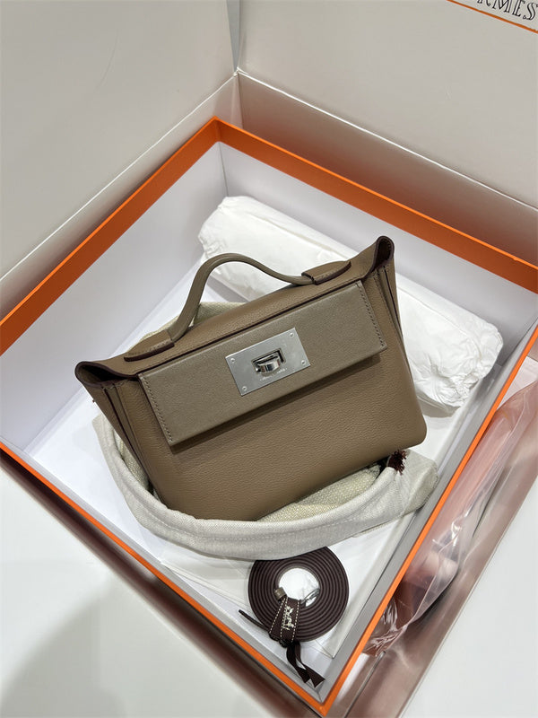 Side view of sophisticated structured handbag