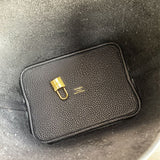 Side view of sophisticated structured handbag