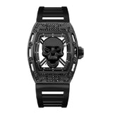 Close-up detail view of Ed Hardy men's black watch