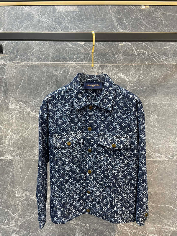 Front view of Louis Vuitton luxury clothing with logo-detail design