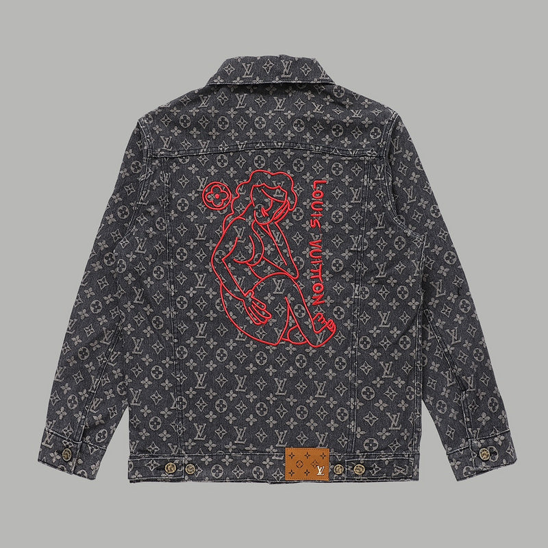 Side profile of Louis Vuitton luxury clothing with signature branding