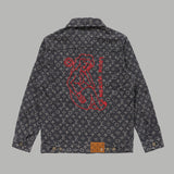 Side profile of Louis Vuitton luxury clothing with signature branding
