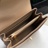 Side profile of signature classic women's handbag – women's designer-style accessory