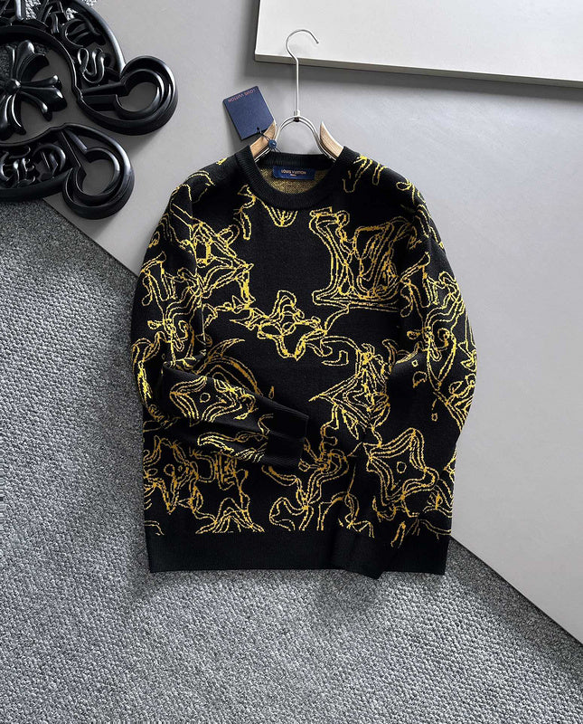 Full styled look of Louis Vuitton luxury clothing with label-forward styling