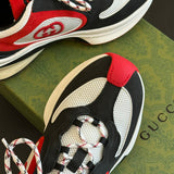 Side profile of Gucci muted earth tones sneakers cushioned comfort fit