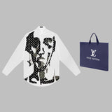 Front view of Louis Vuitton luxury clothing with logo-detail design