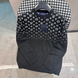 Back view of Louis Vuitton luxury clothing with label-forward styling