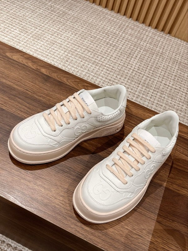 Gucci neutral cream luxury sneakers view 9 breathable knit upper