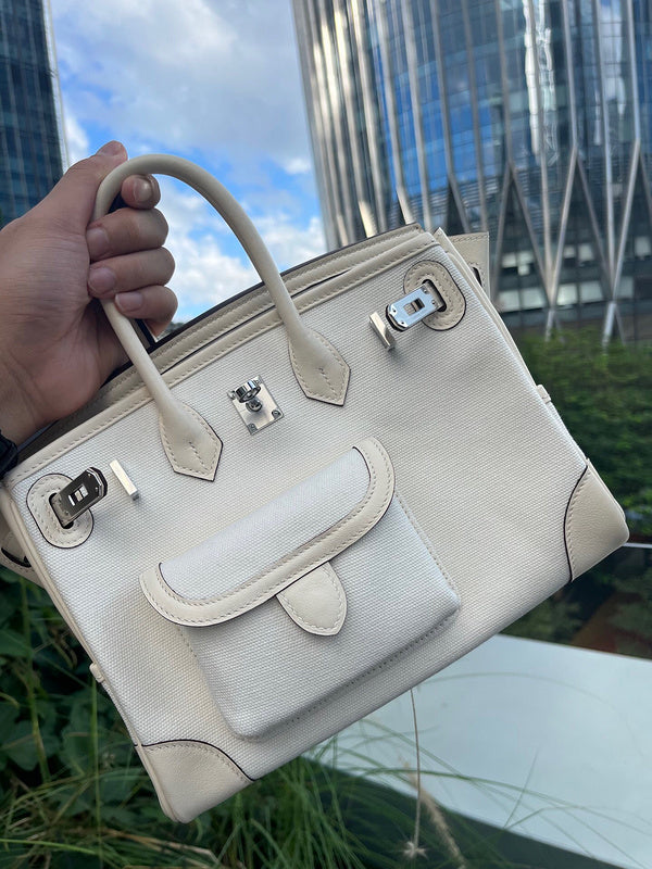 Side view of balanced structured handbag