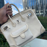 Side view of balanced structured handbag