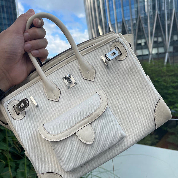 Side view of balanced structured handbag