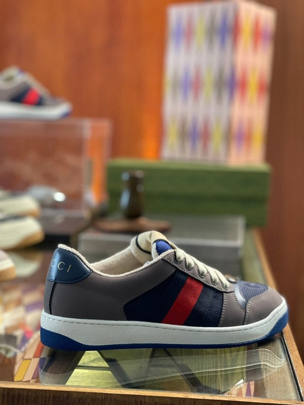 Gucci soft grey luxury sneakers view 5 classic court silhouette