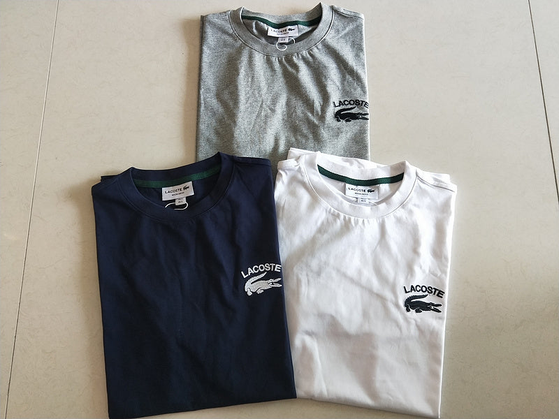 Front view of Lacoste luxury clothing with signature branding