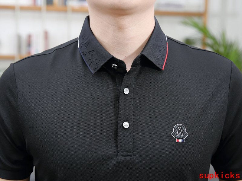 Close-up detail shot of Moncler luxury clothing with logo-detail design