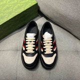 Side profile of Gucci two-tone sneakers sleek tonal finish