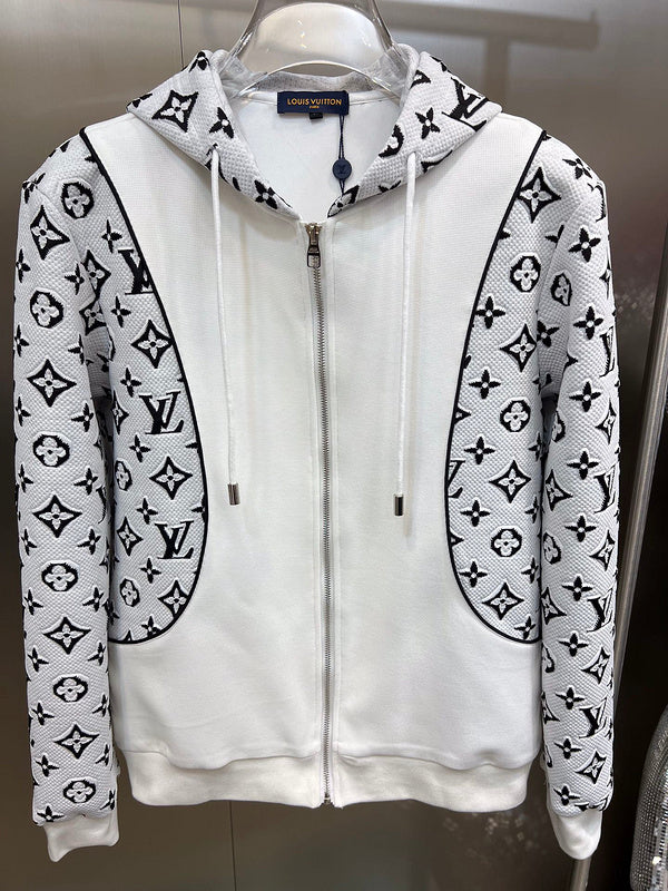 Side profile of Louis Vuitton luxury clothing with label-forward styling