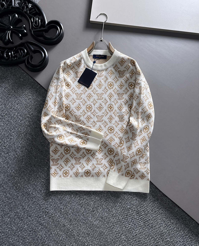 Full styled look of Louis Vuitton luxury clothing with logo-detail design