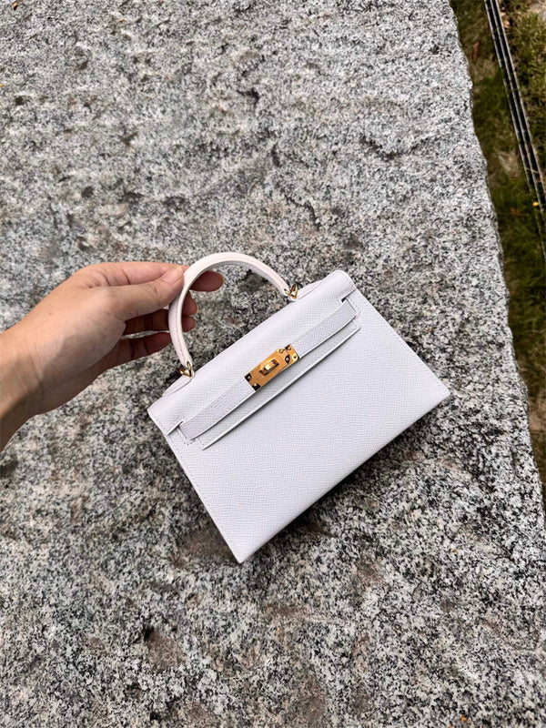 Side view of sophisticated structured handbag