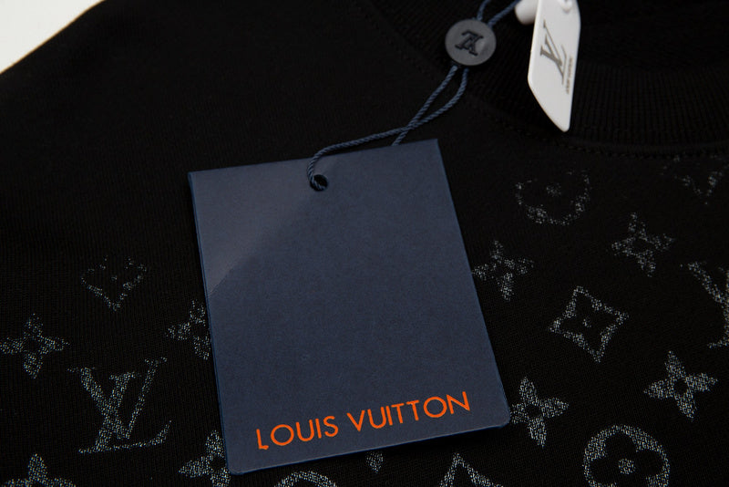 Back view of Louis Vuitton luxury clothing with signature branding