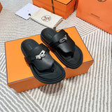Hermès Black Gladiator Sandals - Full Silhouette View