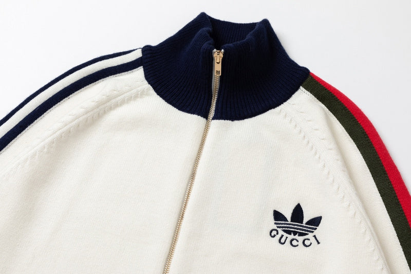 Close-up detail shot of Gucci luxury clothing with logo-detail design